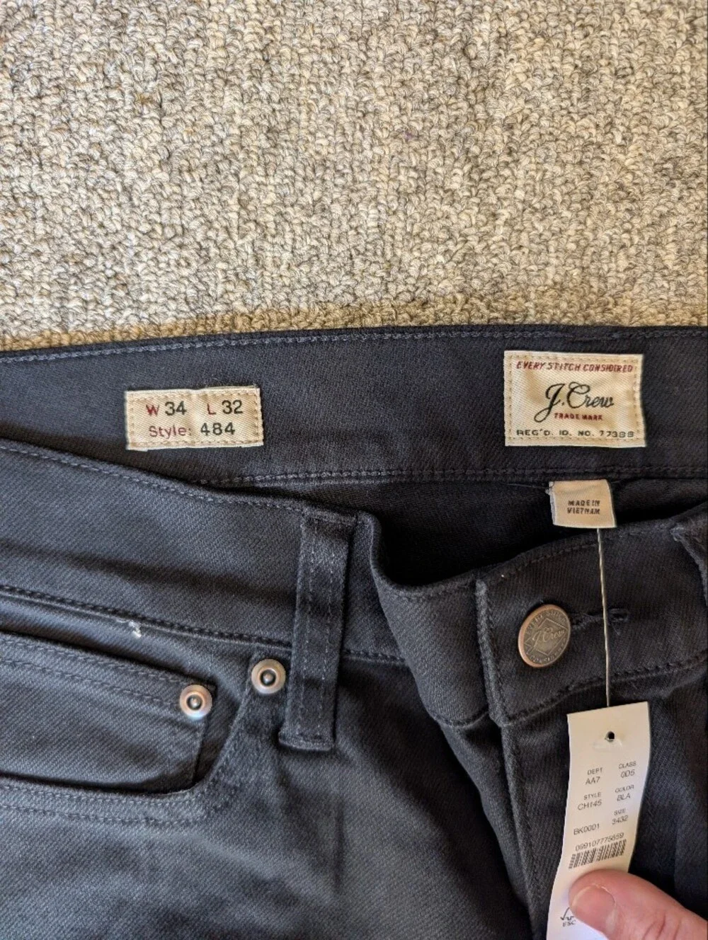 J Crew 484 Slim-fit Bergen Five-pocket Pant In Black‎ 34x32 NEW WITH TAGS